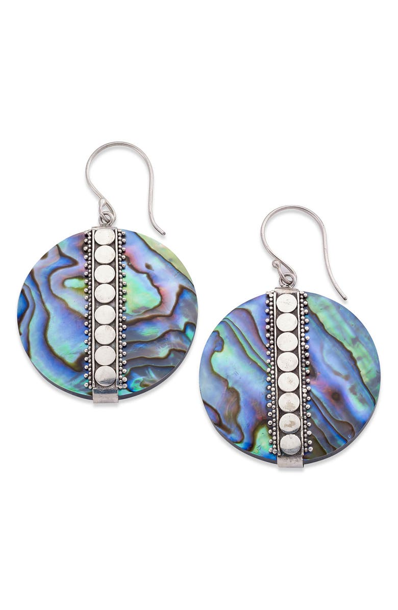 SAMUEL B. Sterling Silver Round Abalone Dangle Earrings, Main, color, 
