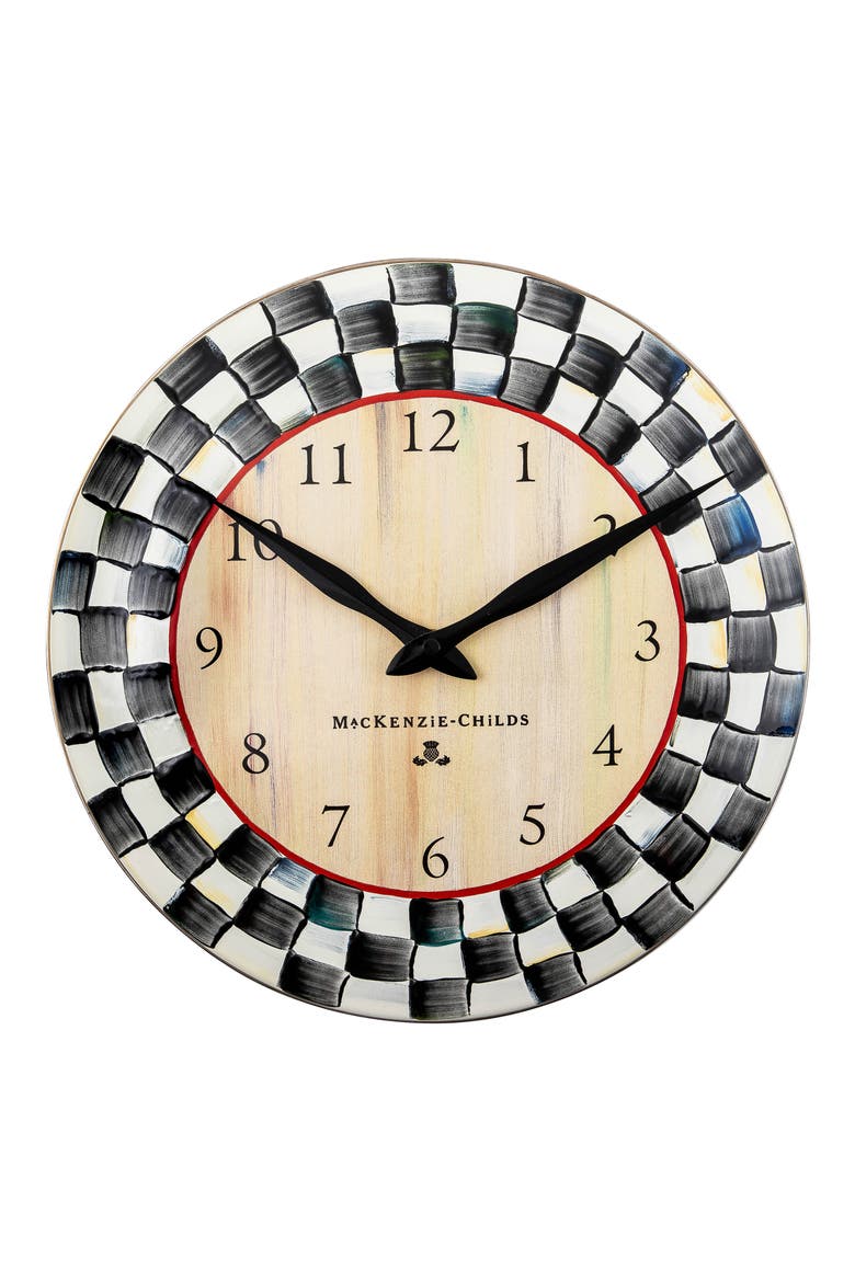 Courtly Check Enameled Steel Wall Clock, Main, color, BLACK/ WHITE