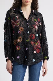 NIKKI LUND Emma Embellished Semisheer Button-Up Shirt