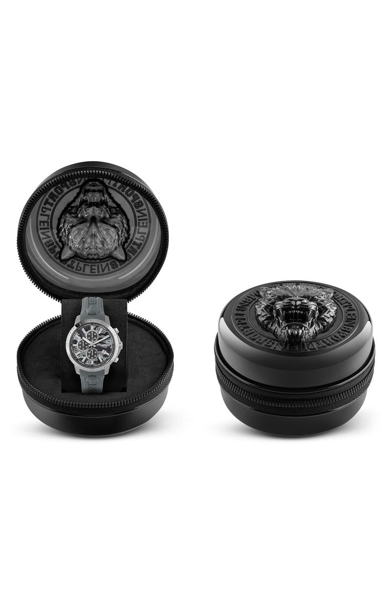 PHILIPP PLEIN Plein Gain Silicone Strap Chronograph Watch, 43mm, Alternate, color, Stainless Steel