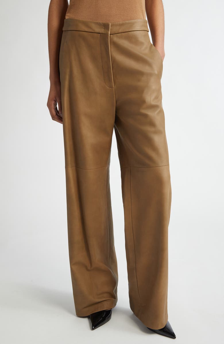 Max Mara Getti Leather Wide Leg Pants, Main, color, 