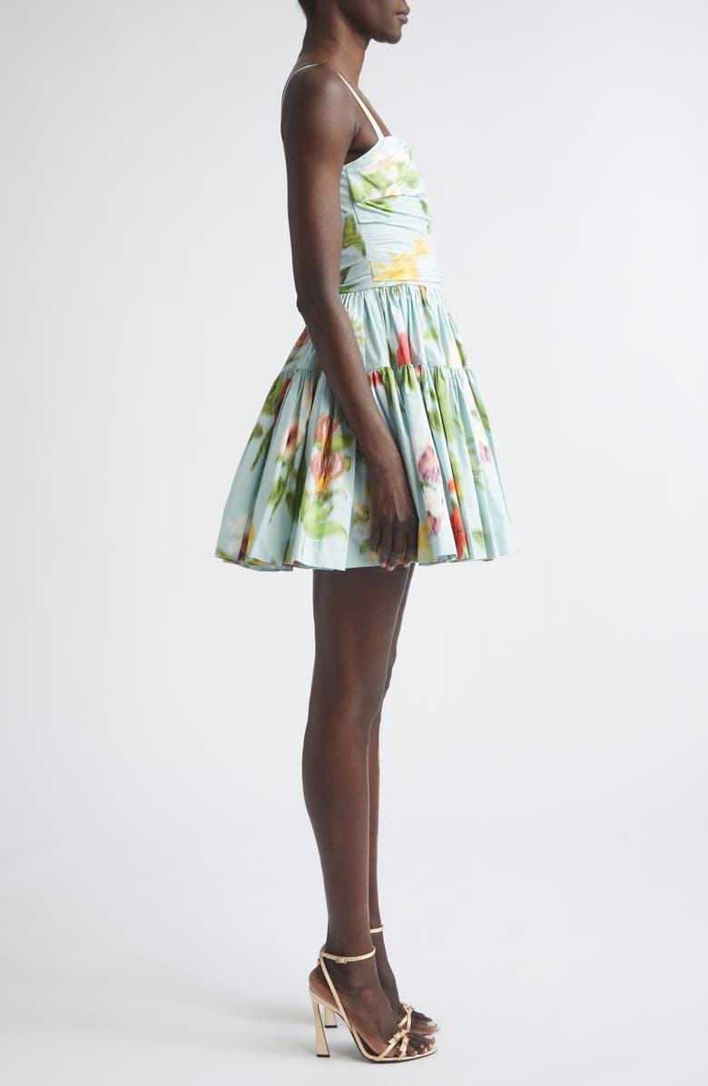 Oscar de la Renta Chiné Floral Print Ruched Cotton Stretch Poplin Sundress, Alternate, color, Saltwater Multi