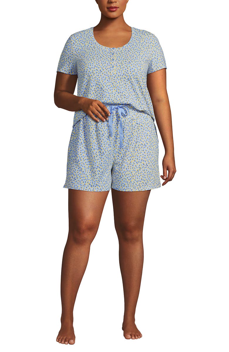 Lands' End Knit 2 Piece Pajama Set - Short Sleeve Top and Shorts, Main, color, Misty Blue Floral