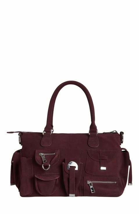 Suede Cargo Pocket Shoulder Bag
