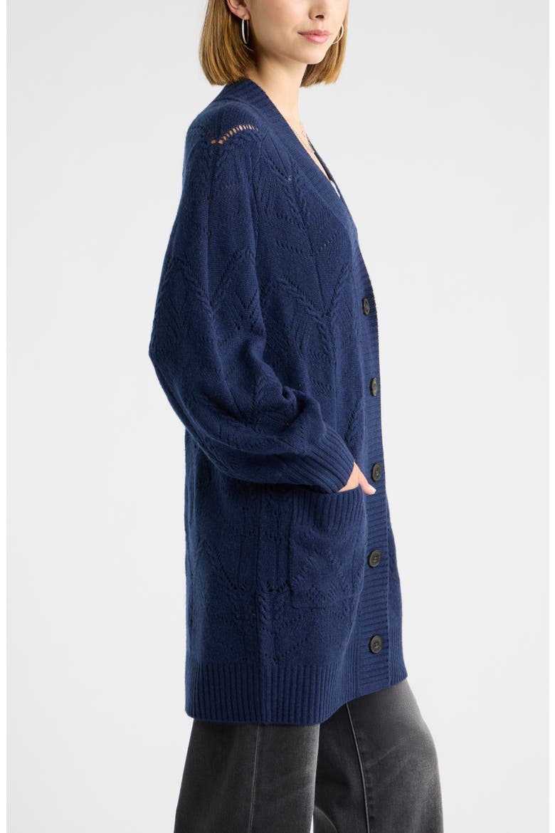 Pointelle Wool & Cashmere Cardigan, Alternate, color, NAVY STILL