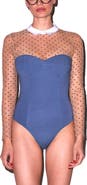 Fleur Du Mal Collared Bodysuit with Dotted Tulle