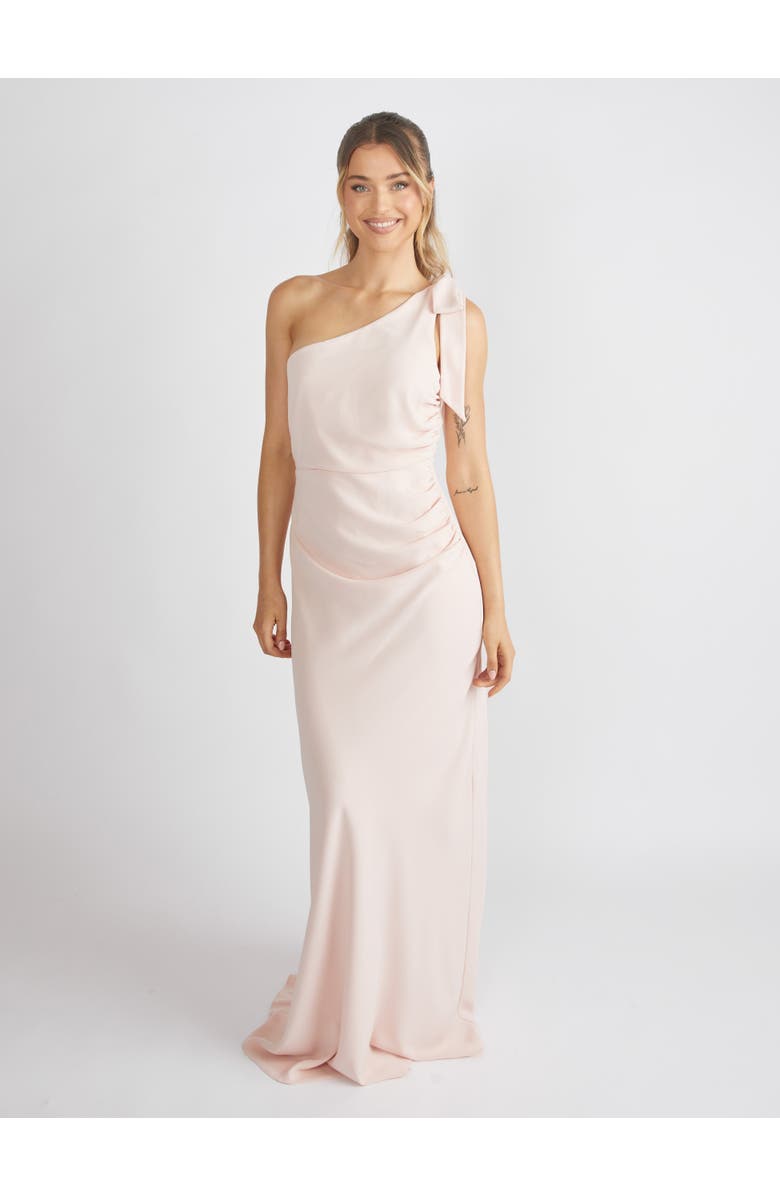 Six Stories Bow One Shoulder Crepe Bridesmaid Dress, Main, color, Blush