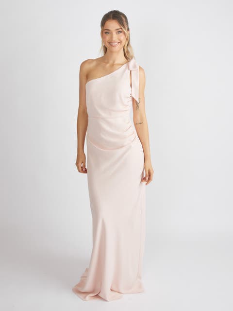 Bow One Shoulder Crepe Bridesmaid Dress