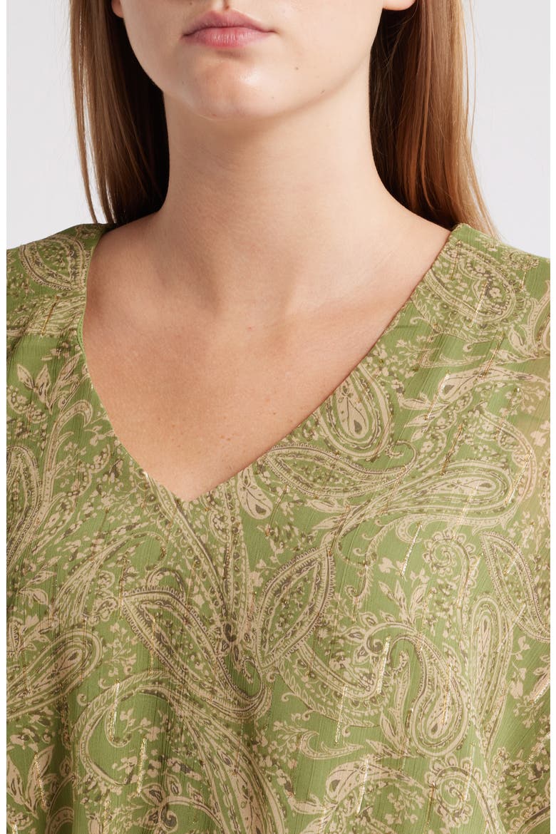 Metallic Paisley V-Neck Chiffon Minidress, Alternate, color, EPSOM BEIGE
