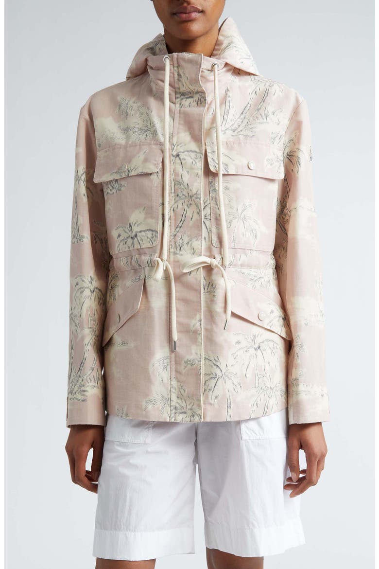 Marpe Palm Print Hooded Jacket, Main, color, BEIGE