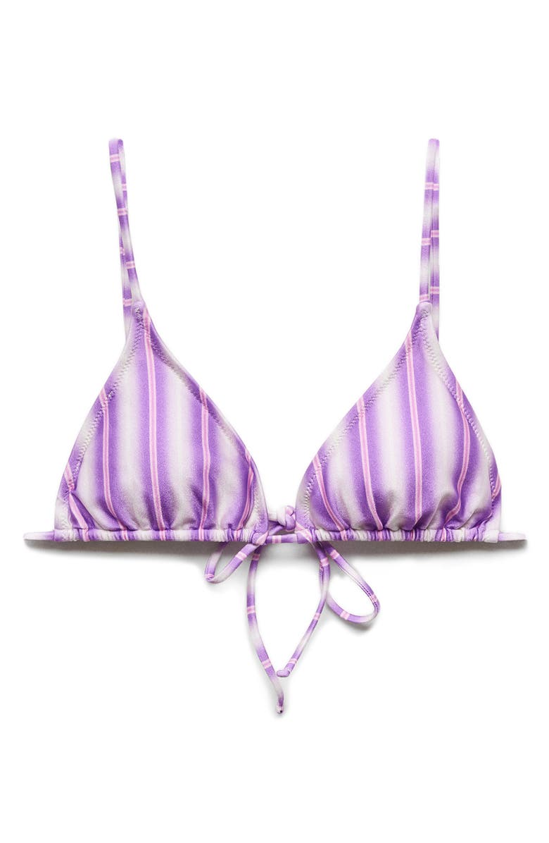 MANGO Stripe Triangle Bikini Top, Main, color, Light Pastel Purple