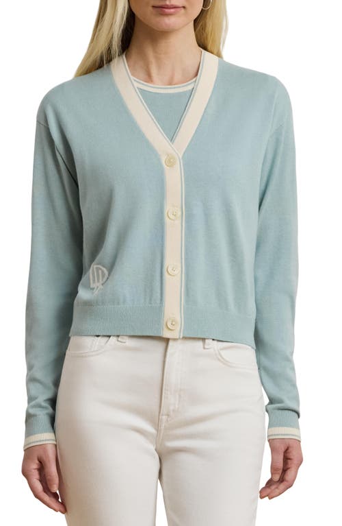 Shop Ralph Lauren Lauren Two-tone Cotton Blend Cardigan In Aqua Pearl/mascarpone Cream