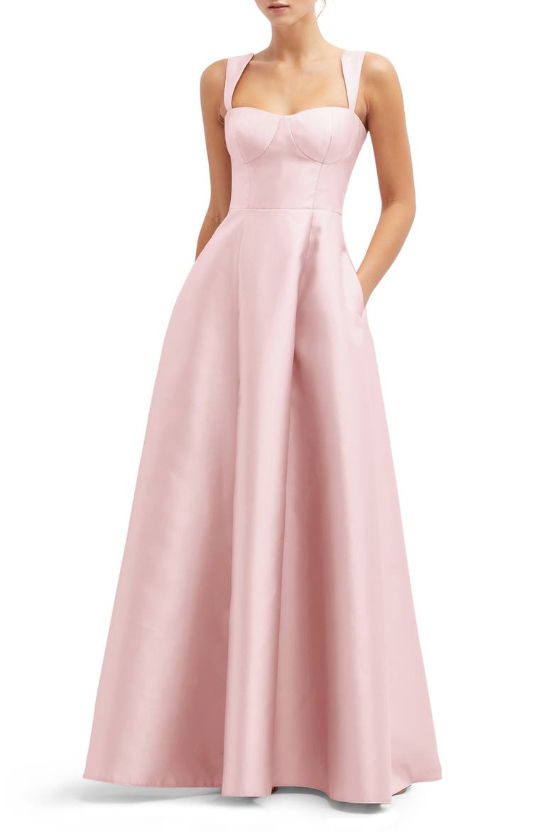 Bustier Tie Back Gown, Main, color, BALLET PINK