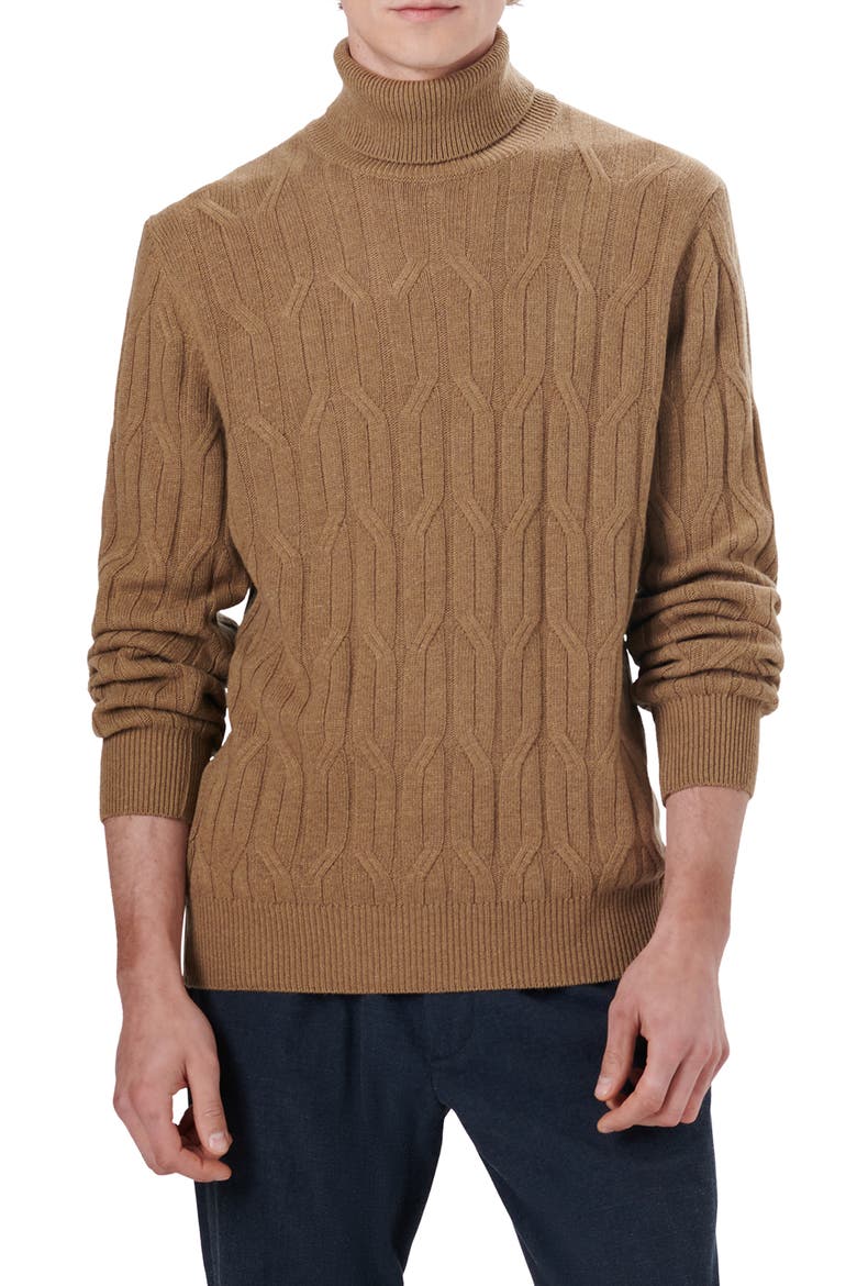 Cable Knit Turtleneck Sweater, Main, color, TOBACCO
