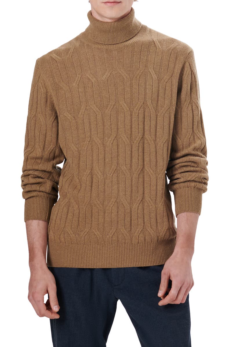 Bugatchi Cable Knit Turtleneck Sweater, Main, color, Tobacco