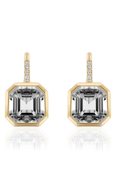 Gossip Asscher-Cut Semiprecious Stone & Diamond Drop Earrings
