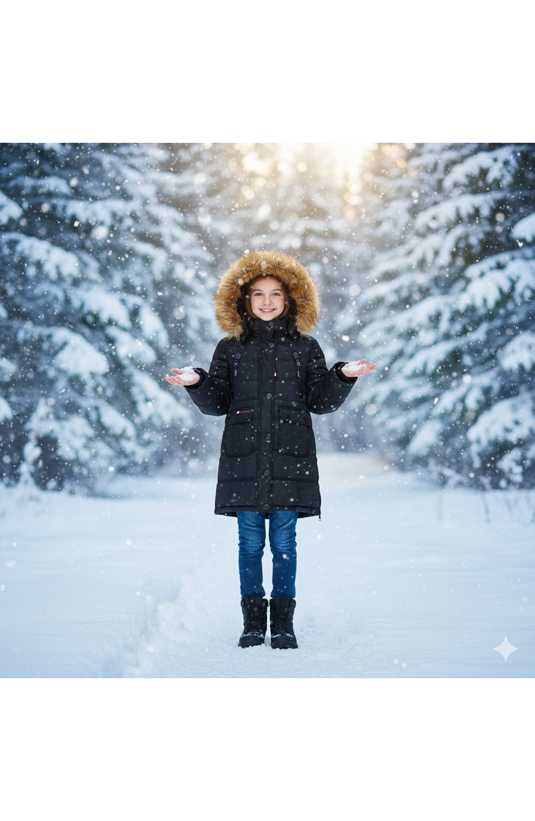 CANADA WEATHER GEAR Girls' Long Faux Fur Parka, Alternate, color, Black