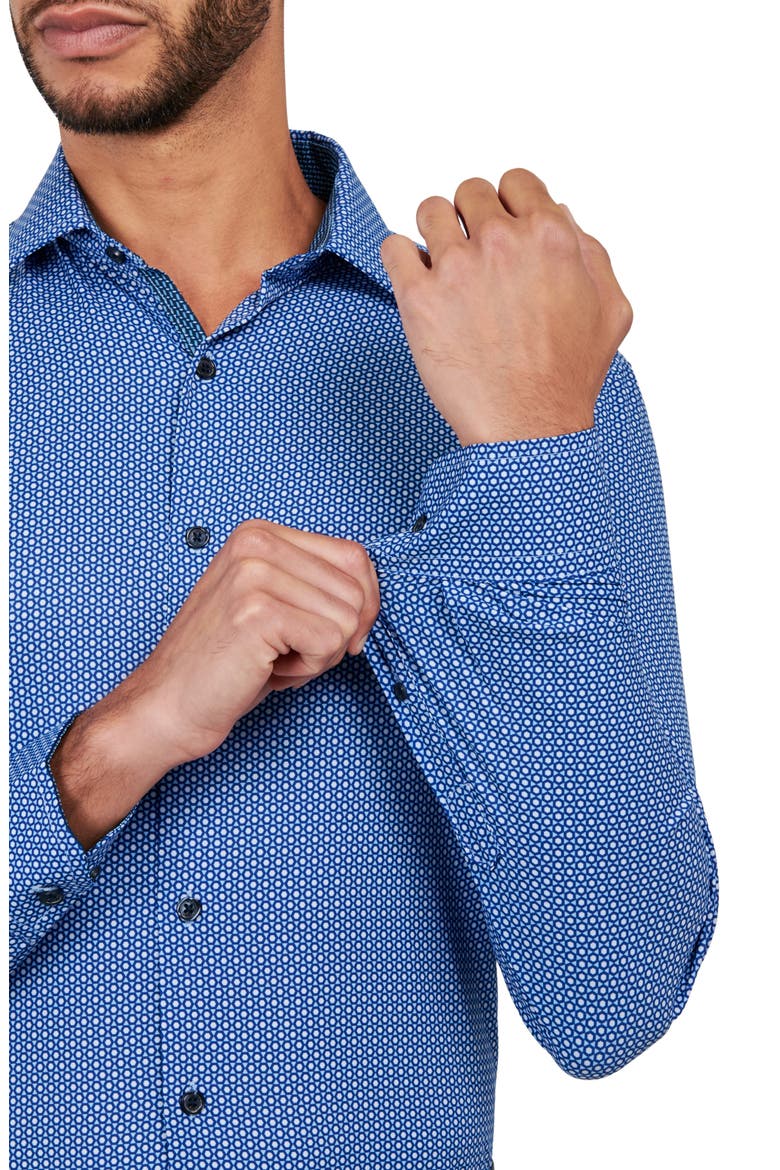 Dot Geo Print Stretch Performance Dress Shirt, Alternate, color, BLUE