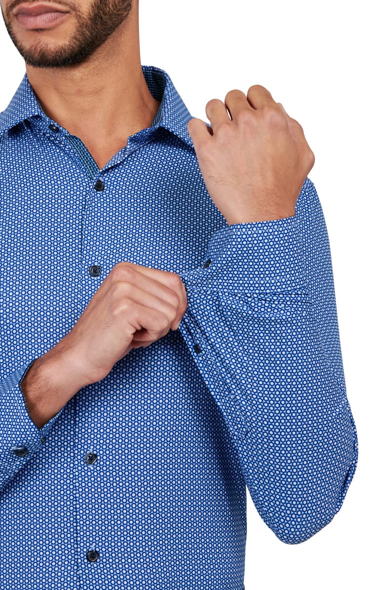 W.R.K Dot Geo Print Stretch Performance Dress Shirt, Alternate, color, Blue