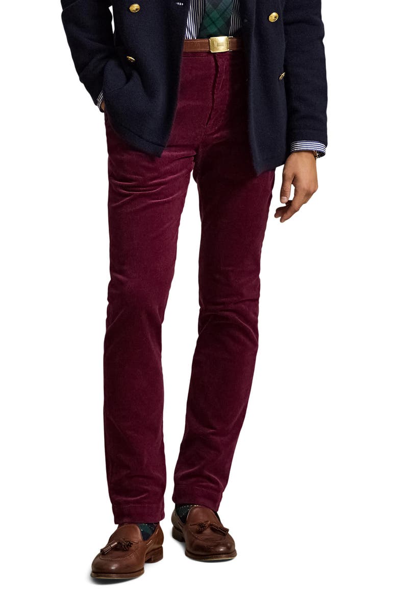 Stretch Corduroy Slim Fit Pants, Main, color, RED