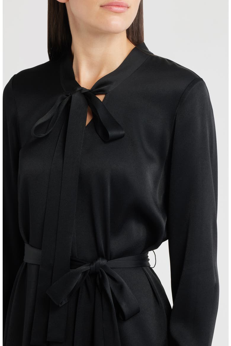 Bambi Tie Waist Long Sleeve Satin Dress, Alternate, color, BLACK