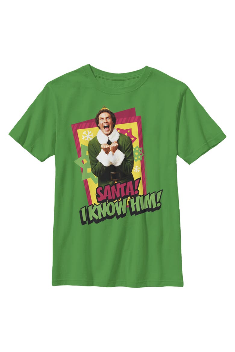 Boy's Elf Santa I Know Him Quote  Graphic T-Shirt, Main, color, Kelly Green