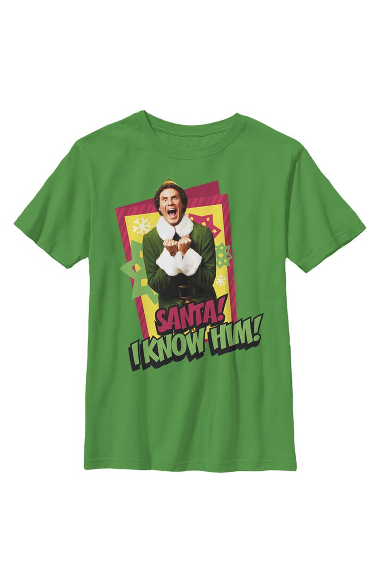 Elf Boy's Elf Santa I Know Him Quote Graphic T-Shirt, Main, color, Kelly Green
