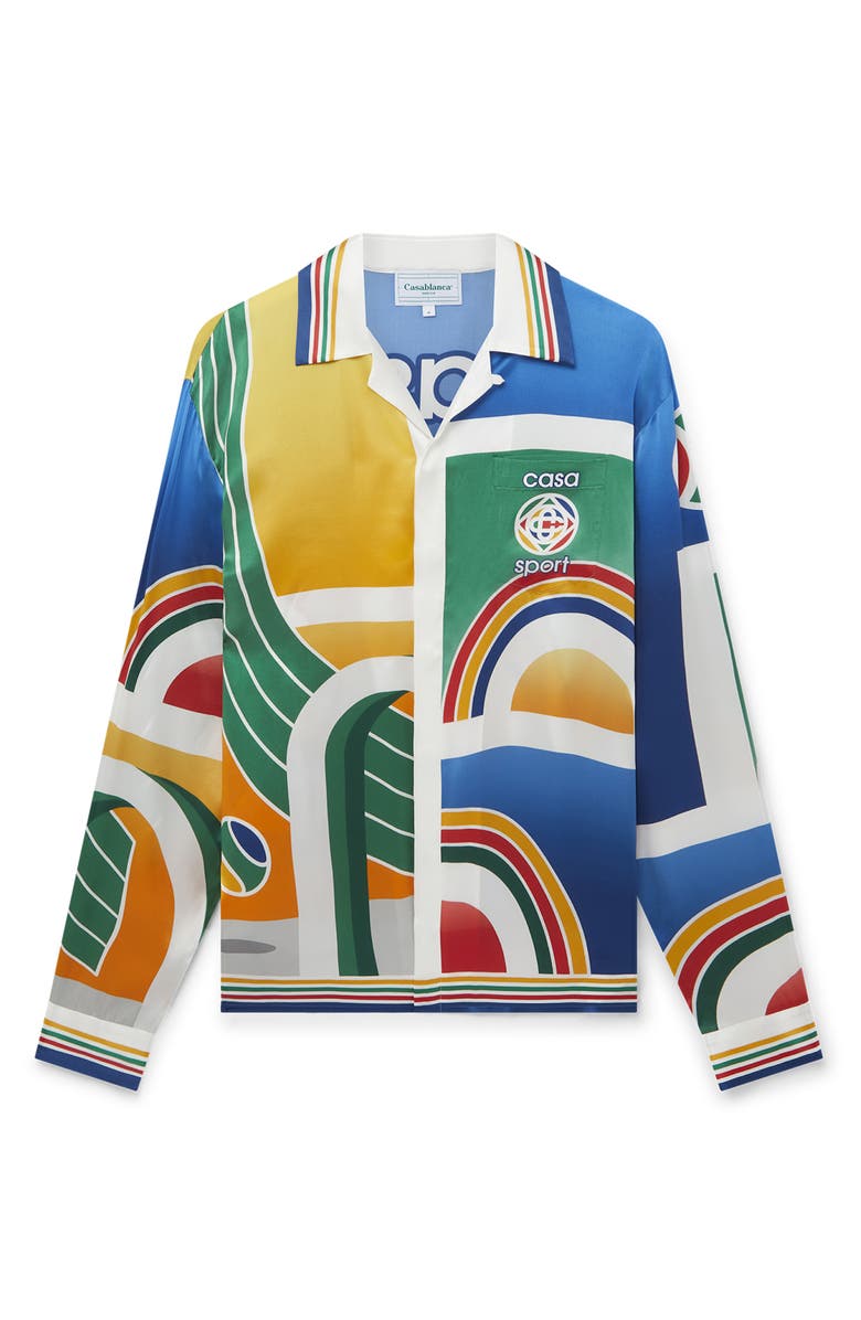 Casablanca Casa Sport Print Silk Button-Up Shirt, Main, color,
