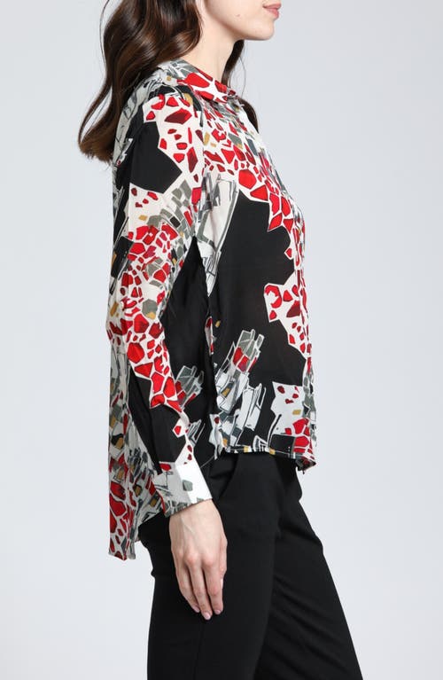 Apny Abstract Print Roll Tab Sleeve Chiffon Button-up Shirt In White Multi