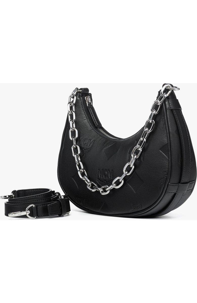 MCM Aren Crescent Hobo Bag in Maxi Monogram Leather, Alternate, color, Black