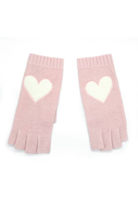 Cashmere fingerless gloves with heart patch