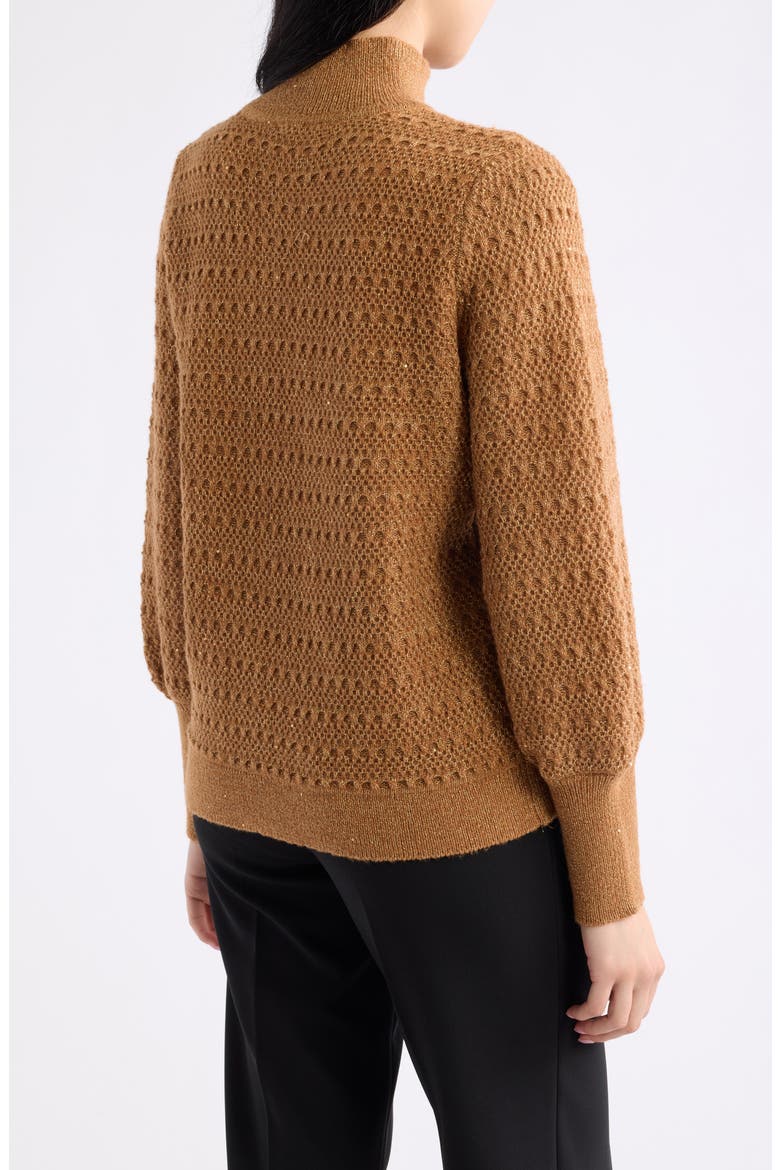 Sequin Puff Sleeve Mock Neck Sweater, Alternate, color, VICUNA
