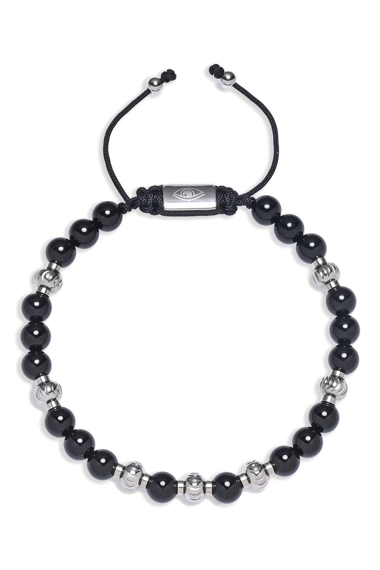 Adrian Agate Beaded Slider Bracelet, Main, color, BLACK
