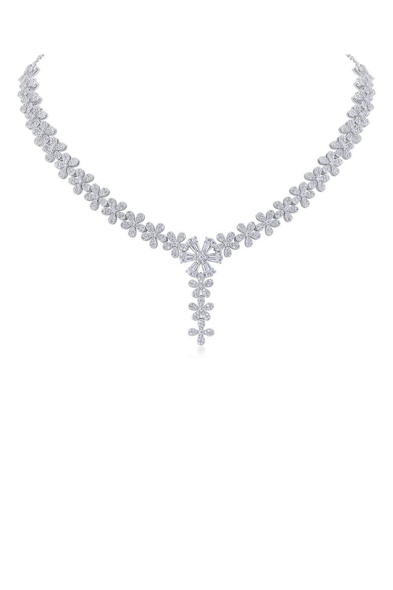 Pavé Cubic Zirconia Floral Y-Necklace, Main, color, CLEAR/ SILVER