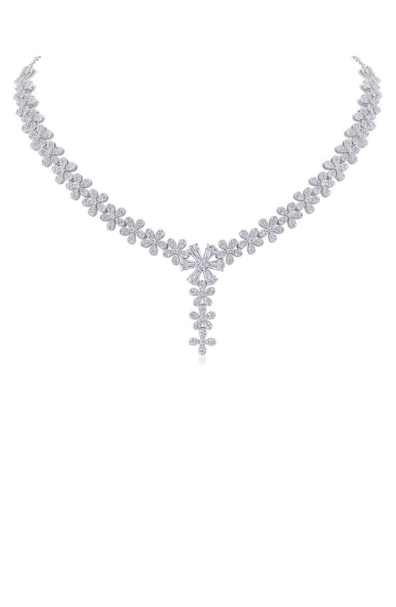 CZ by Kenneth Jay Lane Pavé Cubic Zirconia Floral Y-Necklace, Main, color, 