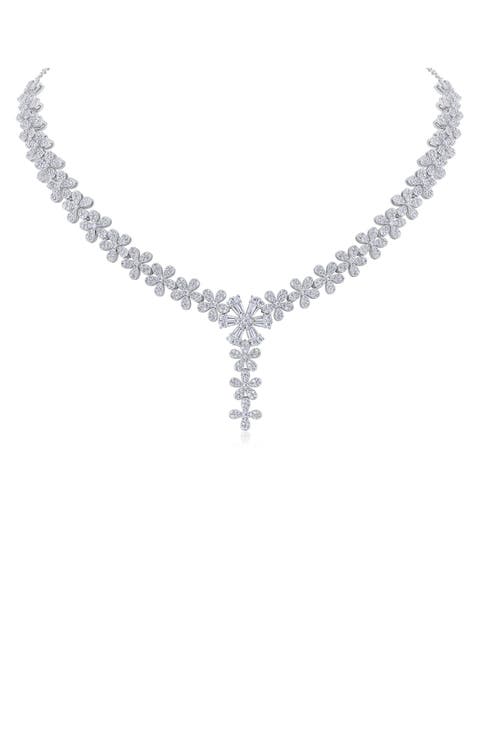 Pavé Cubic Zirconia Floral Y-Necklace