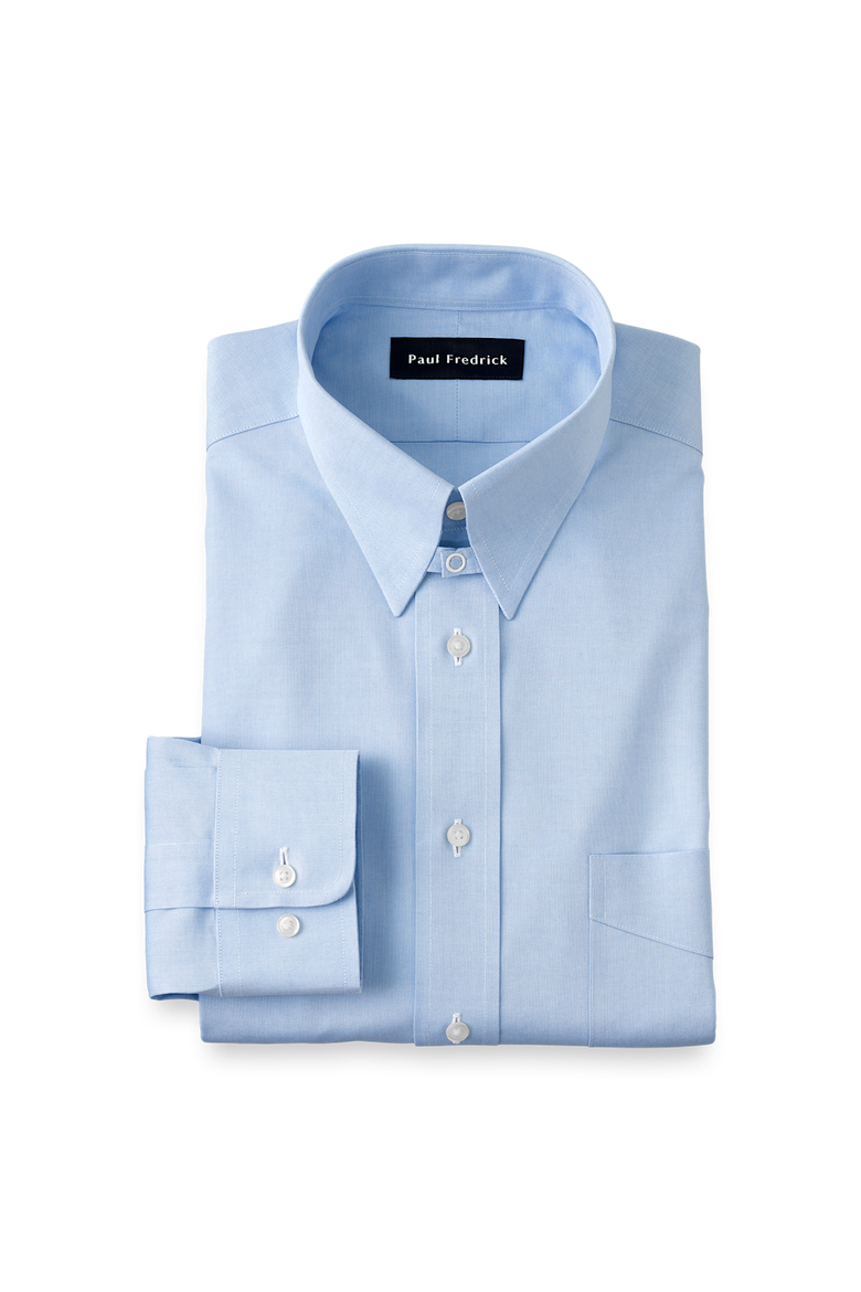 Non-iron Cotton Pinpoint Solid Snap Tab Collar Dress Shirt, Main, color, Blue