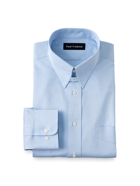 Non-iron Cotton Pinpoint Solid Snap Tab Collar Dress Shirt