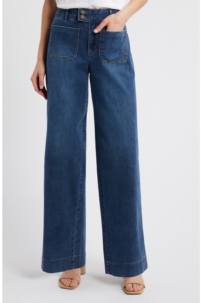 Patch Pocket High Waist Wide Leg Jeans, Main, color, BLUE