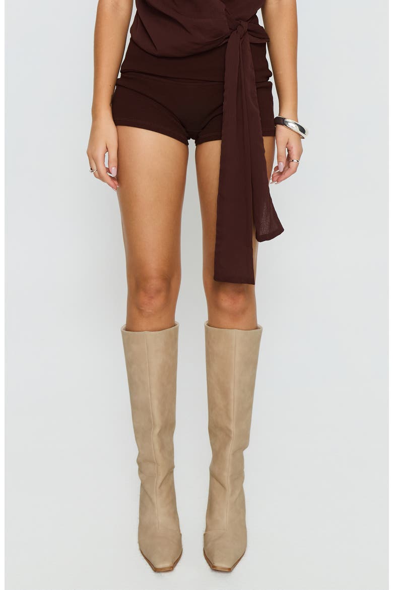 Baseline Foldover Rib Stretch Cotton Shorts, Main, color, CHOCOLATE