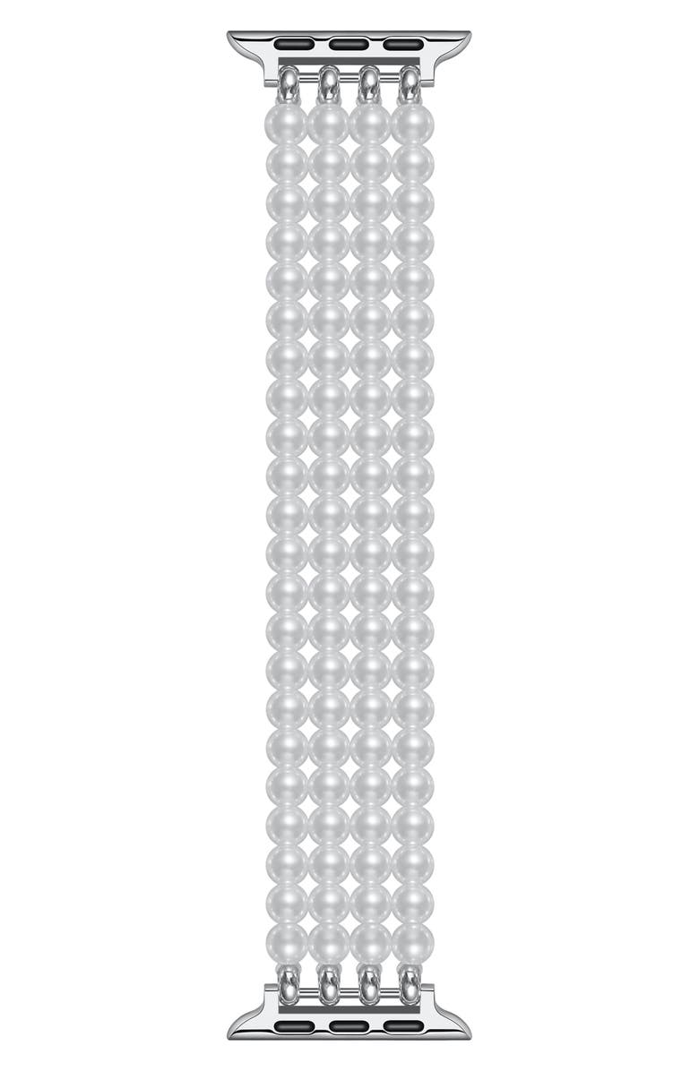 The Posh Tech Ariel Imitation Pearl Apple Watch<sup>®</sup> Bracelet Watchband, Main, color, White