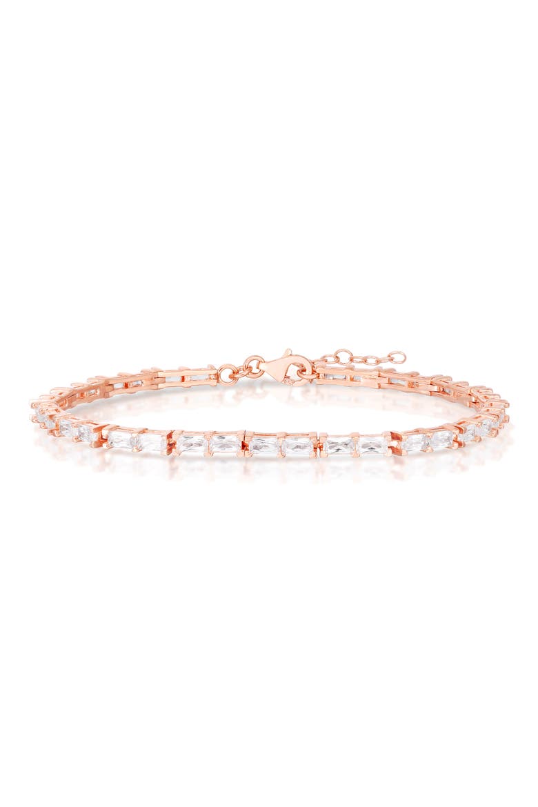 Baguette Cut Cubic Zirconia Tennis Bracelet, Main, color, ROSE GOLD