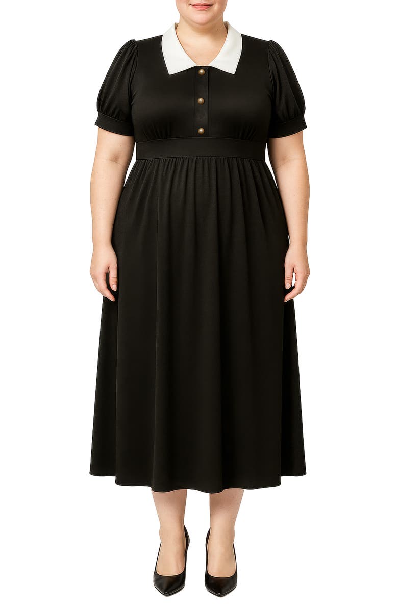 Standards 
Practices Contrast Collar Midi Dress, Main, color, Black