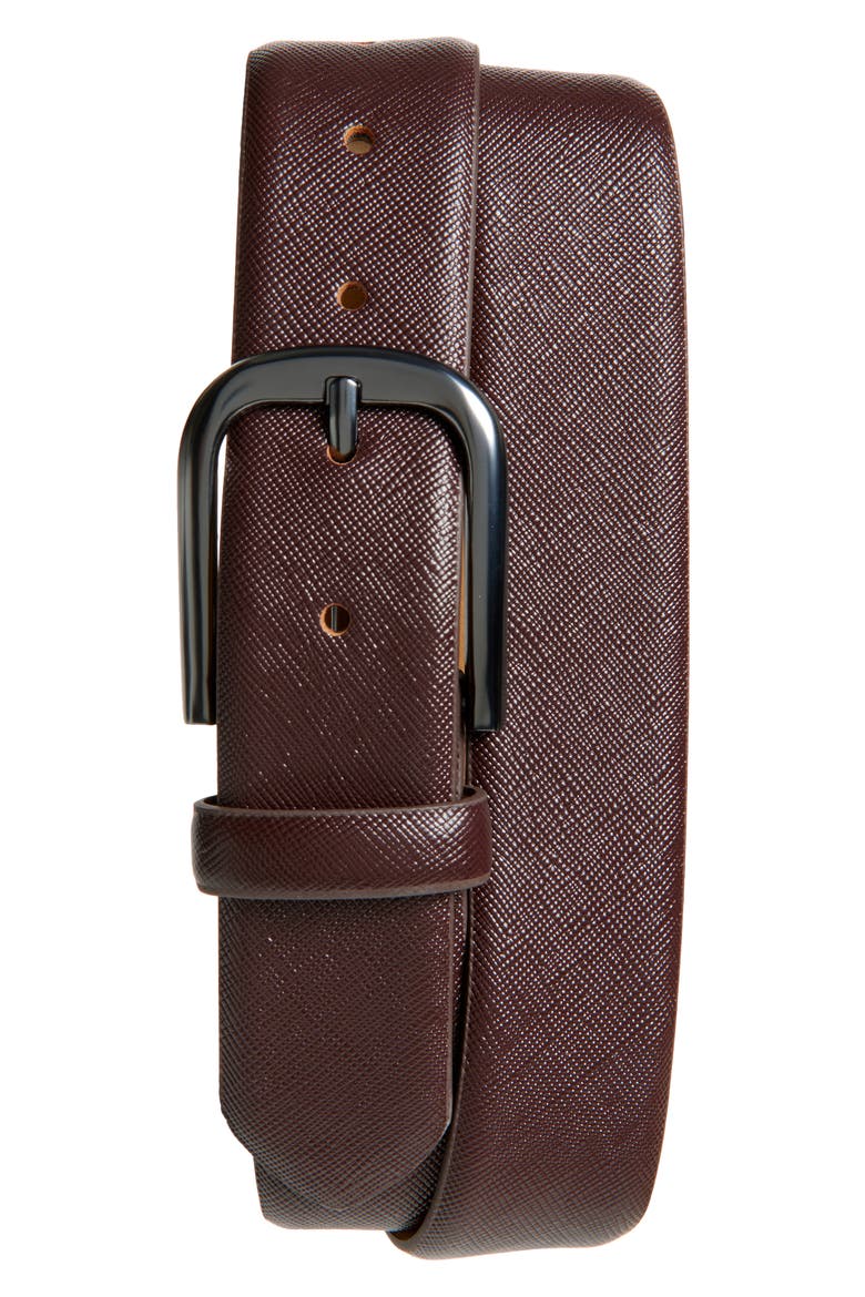 Waylen Saffiano Leather Belt, Main, color, BROWN