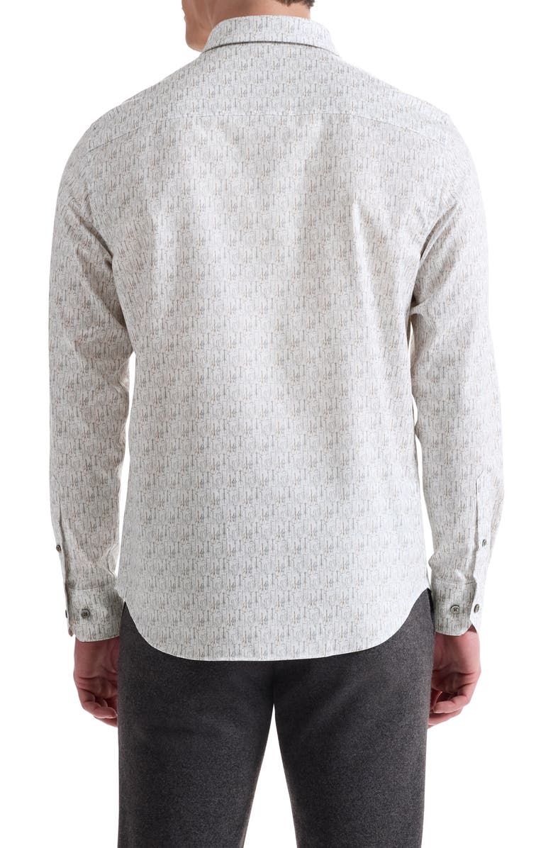 Bugatchi Julian Shaped Fit Musical Instrument Print Button-Up Shirt, Alternate, color, Chalk