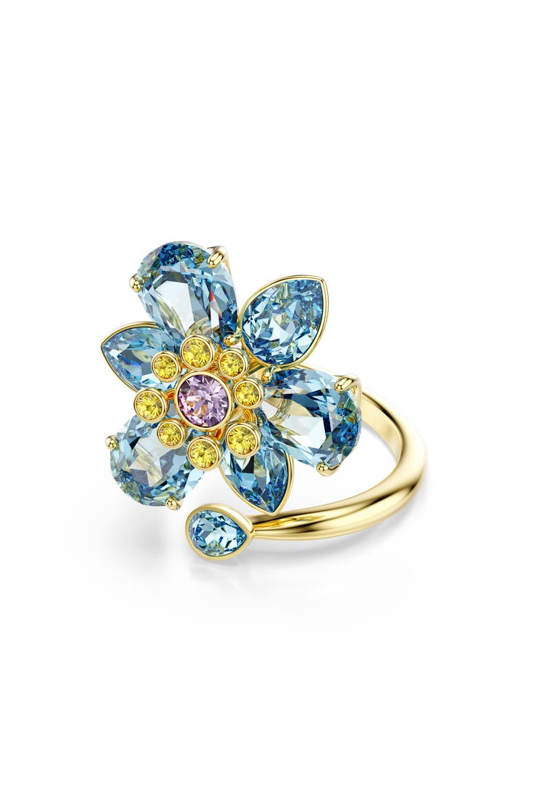 Idylla Crystal Flower Open Ring, Main, color, BLUE