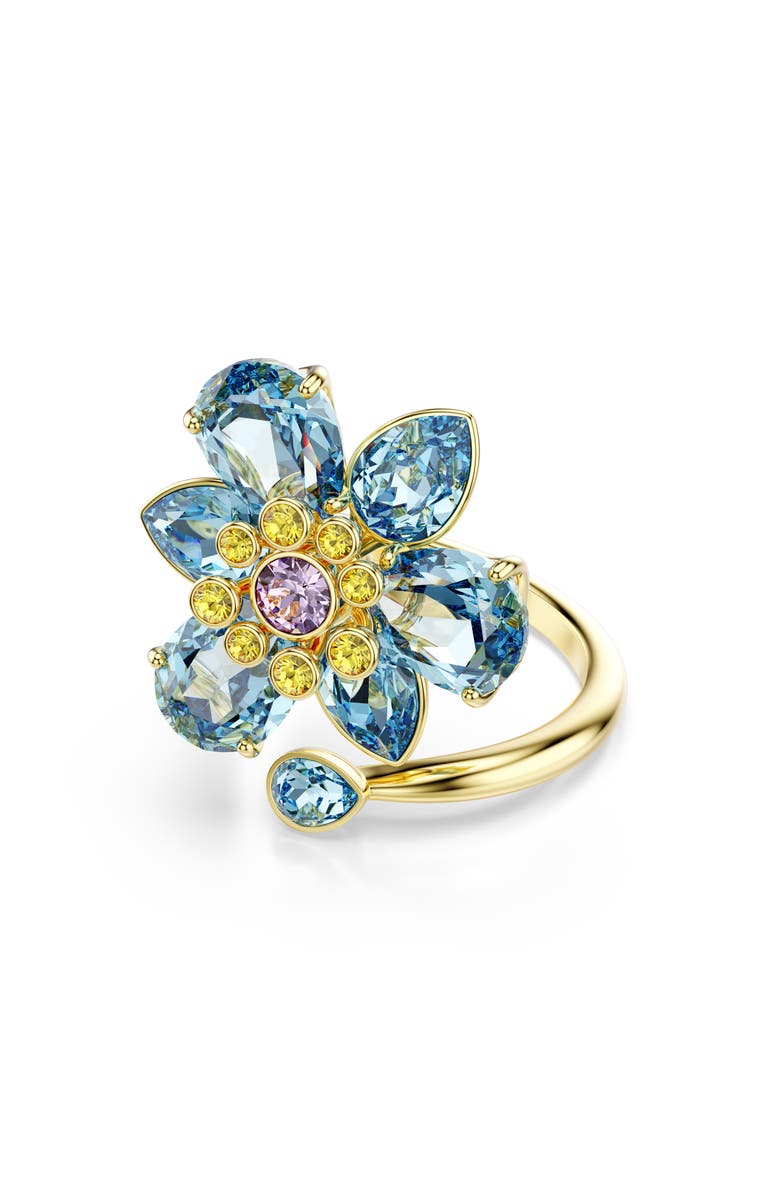 Swarovski Idylla Crystal Flower Open Ring, Main, color, Blue