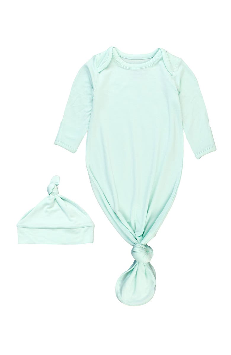 RuggedButts SoftSnooze Baby Boys Ruffle Knotted Sleep Gown & Hat Set, Main, color, 