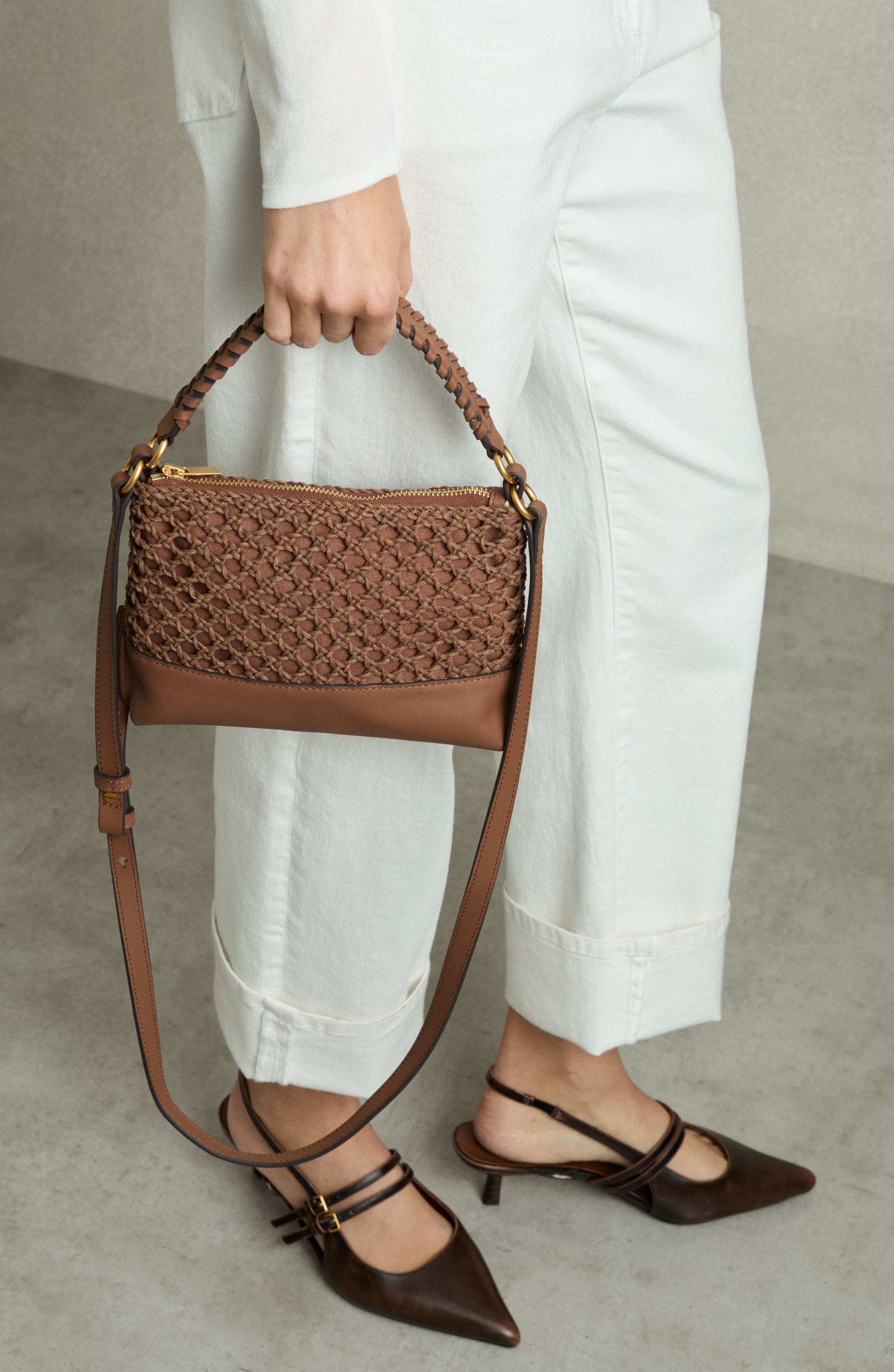 Reiss Blakely Woven Leather Crossbody Bag, Alternate, color, 