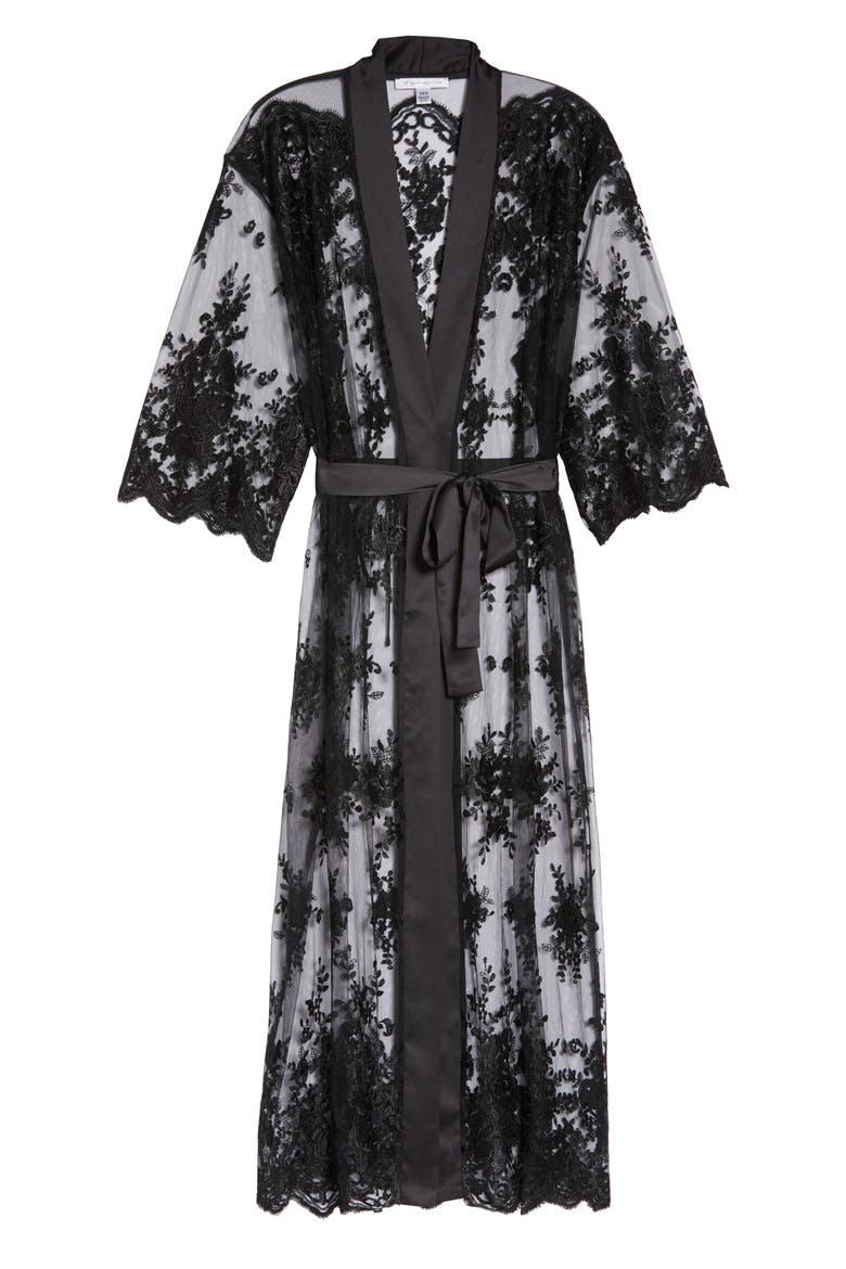 Darling Sheer Lace Robe, Alternate, color, BLACK